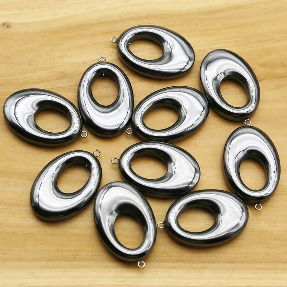 Natural Hematite Black Gall Stone Long Oval Earrings Pendant Necklace Charm Fashion DIY Jewelry Accessories Gift Wholesale 24Pcs