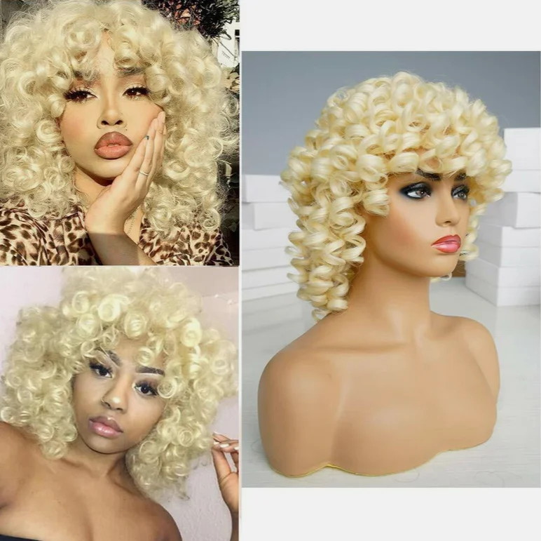 Wig rambut sintetis Afro Wig harian alami untuk wanita #613 pesta Cosplay pirang