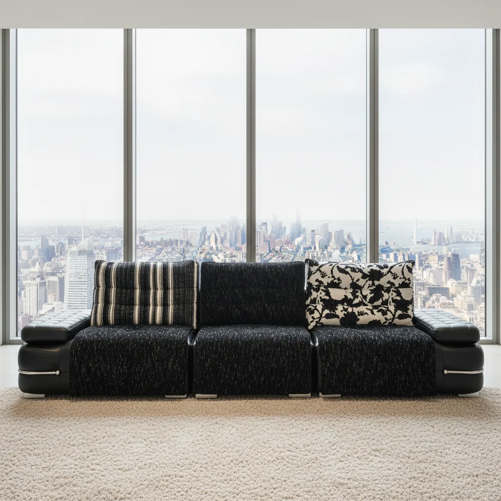 Adjustable eco-leather + chenille L-shaped sofa for living rooms, schools, parks, warehouses and villas