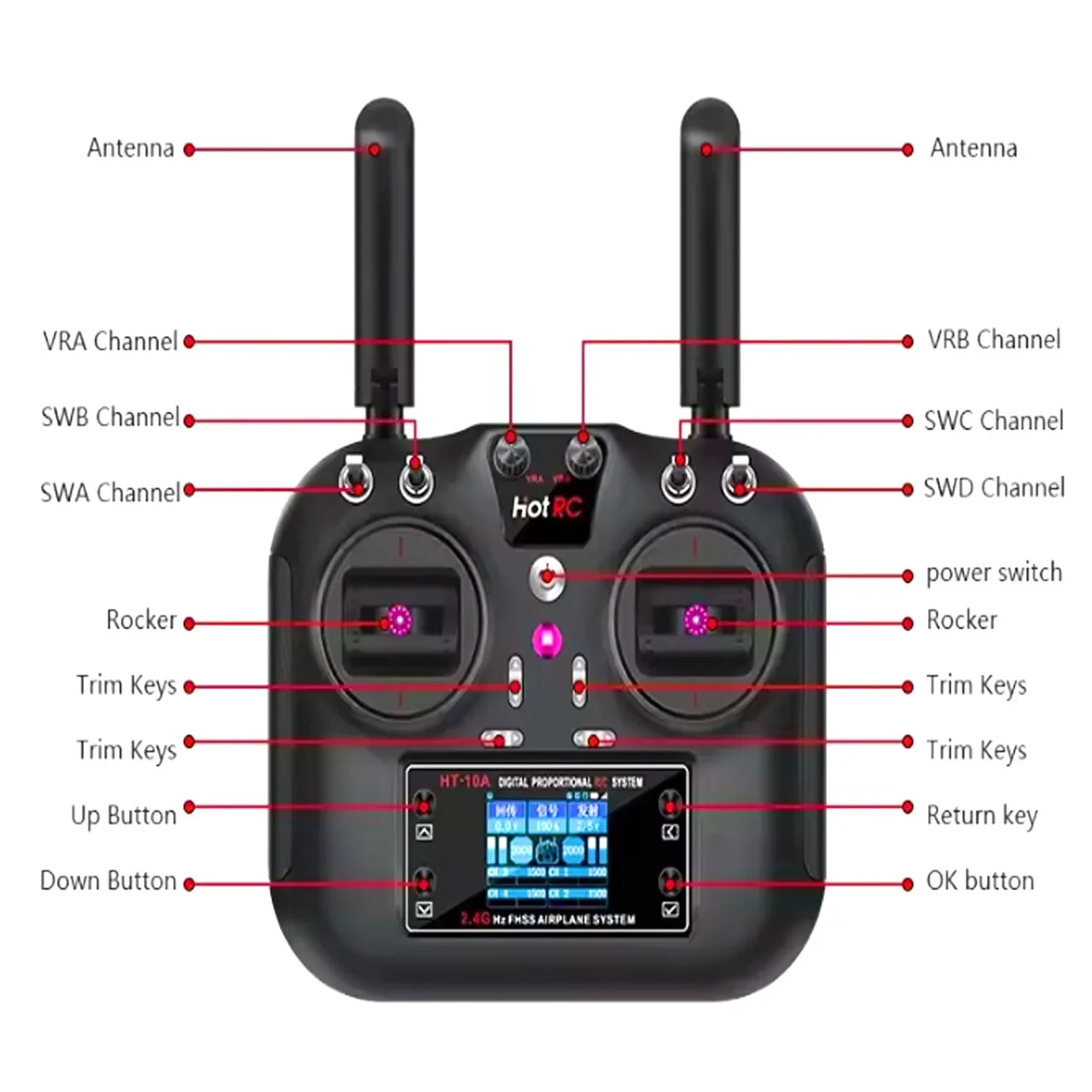 Hotrc Hot rc HT-10A HT10A 2.4Ghz 10CH Remote Controller F-10A F10A Receiver For RC Aircraft Vehicle Boat Drone Accessories Parts