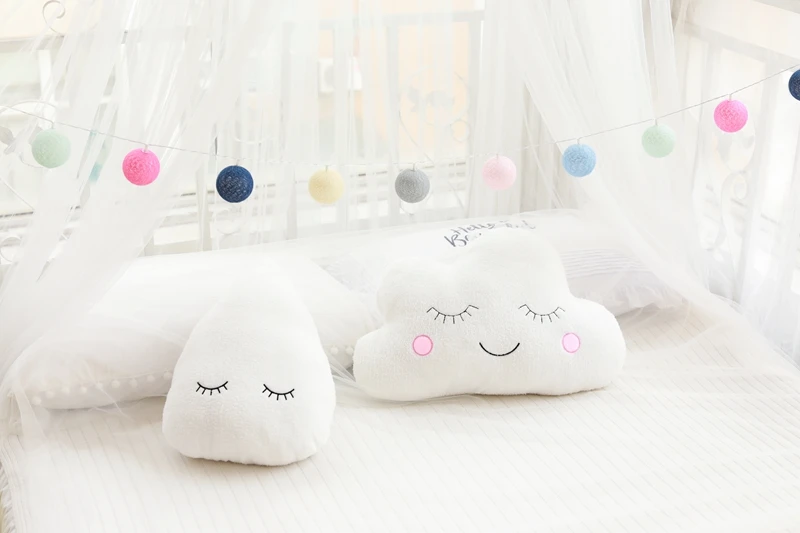 Shy Sky Plush Throw Pillow Stuffed Cloud Moon Star Water Drop Soft Cushion Pink White Grey Colorful Back Support Plushie Decor