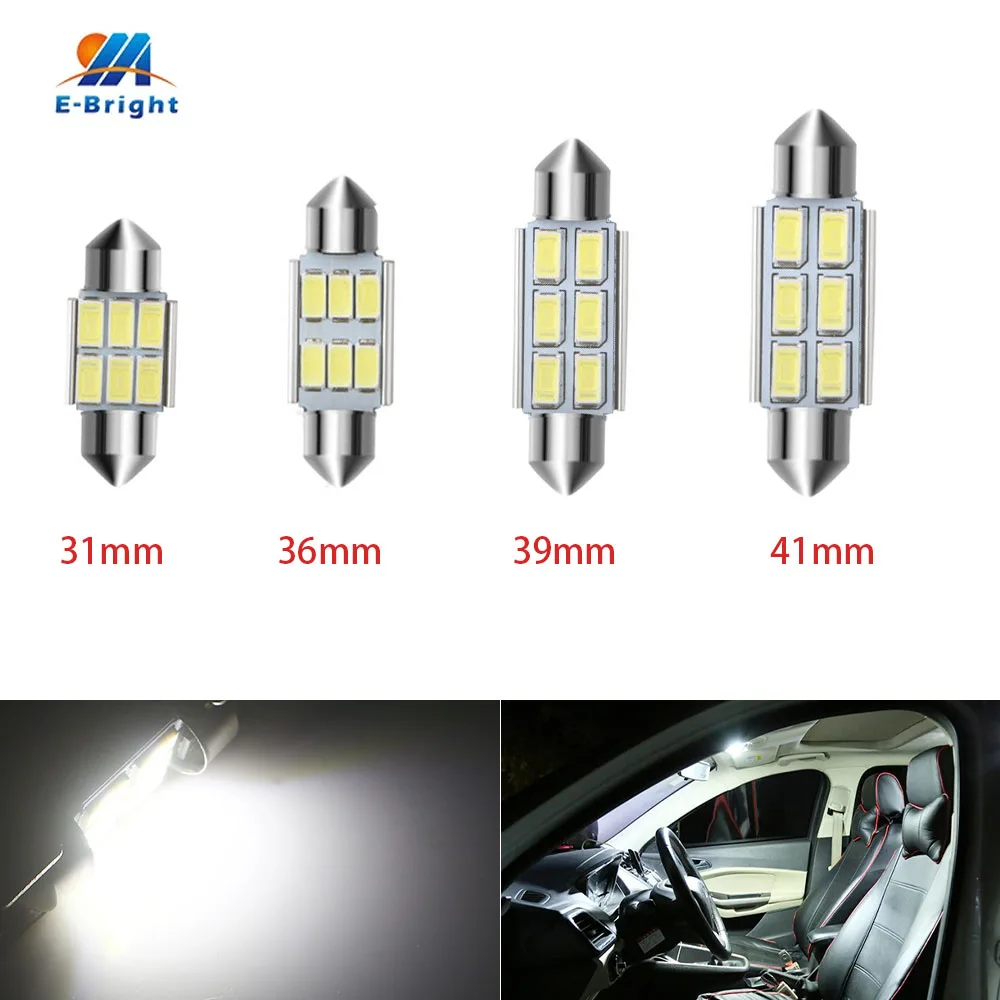 

1Pcs 31/36/39/41mm 5630 5730 LED 6 SMD Car C5W 6418 SV8.5-8 12V Canbus Auto Reading Dome License lamp light White/Blue light