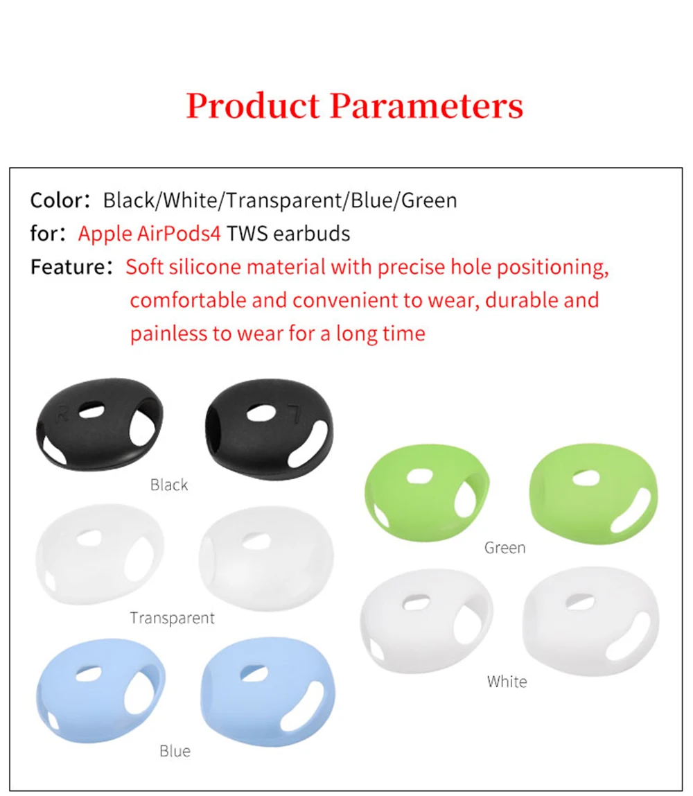 4Pcs Silicone Ear Tips for Apple Airpods4 True Wireless Earbuds Eartips Airpods 4 TWS Tips headphones Earplugs