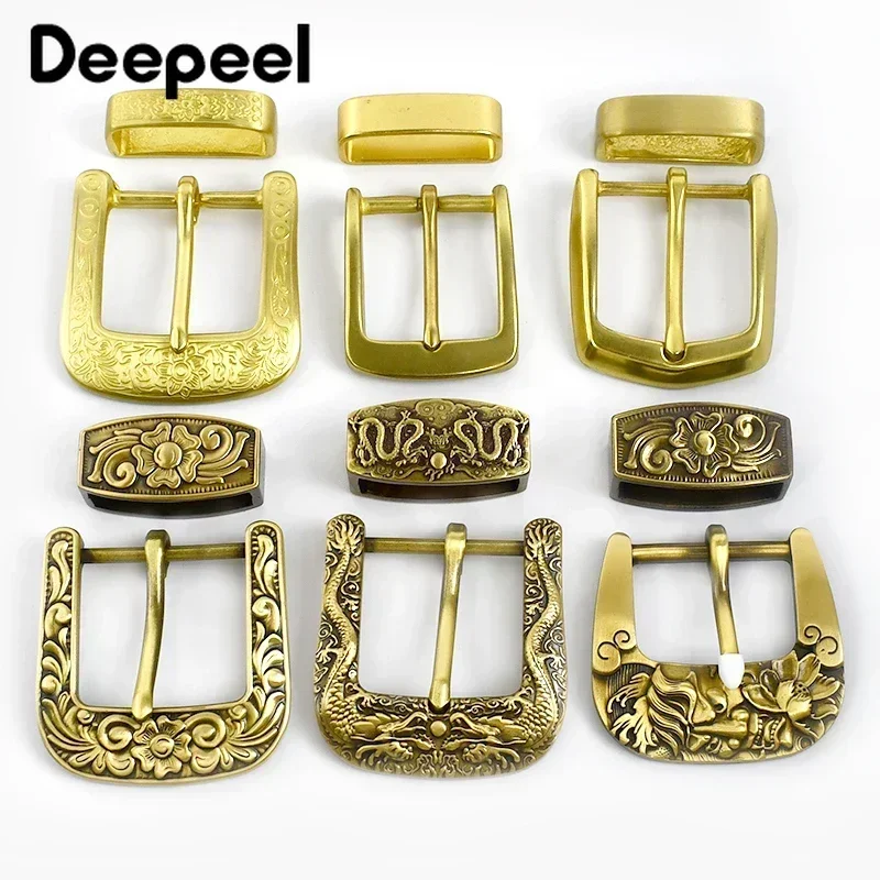 Deepeel 40mm Pure Brass Belt Head Men's Copper Vintage Dragon Belts Pin Buckle for 36-38mm Waistband Leather Crafts Accessories