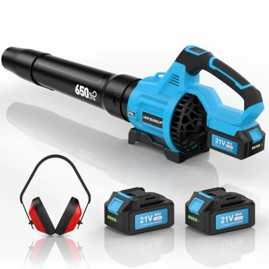 

Leaf Blower Cordless650 CFM and 160 MPH Electric Cordless Leaf Blower with 2 * 4.0Ah Batteries and Noise-Reduction Ear Muffs 3