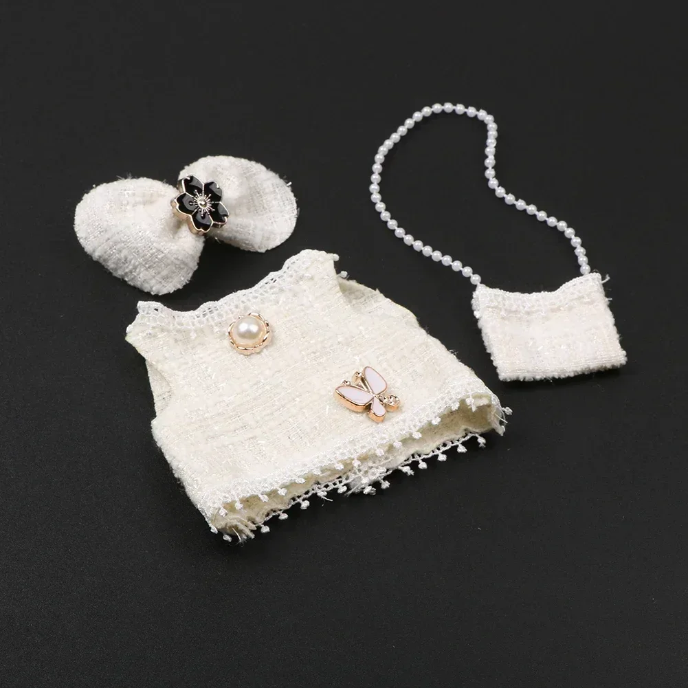 

For Labubu Doll Clothes Outfit Accessories Labubu Clothes Designer Black White Plaid Dress Set Mini Dolls Clothing Girl Gift