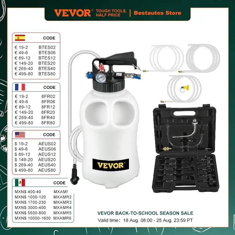 VEVOR Transmission Fluid Pump 10L ATF Pump Fuel Extraction With Two-way Control Pressure Gauge 14 Common Adapters for Most Cars