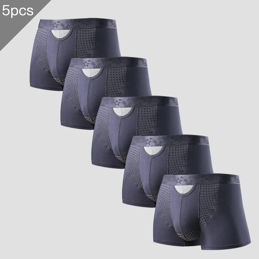 5 قطع ملابس داخلية منفصلة للرجال، سراويل سفلية من الوريد لدعم الصفن، سراويل رياضية ذات زاوية مسطحة منحنية من الحرير الجليدي
