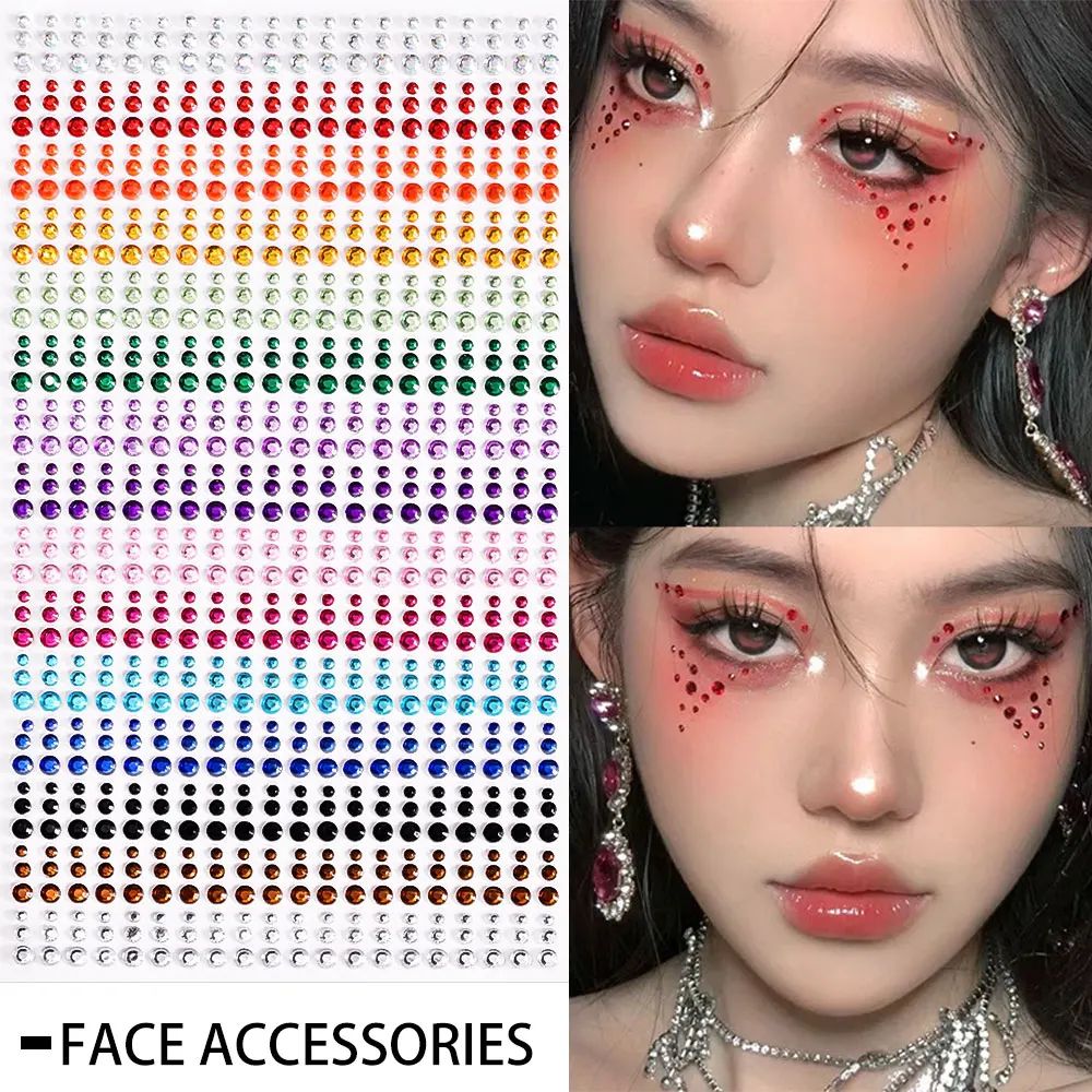 2Sheets Rainbow Colorful Makeup Diamond Face Stickers Sparkling Rhinestone 3D Jewelry Sticker Eye Face Gem Makeup Tattoo Sticker