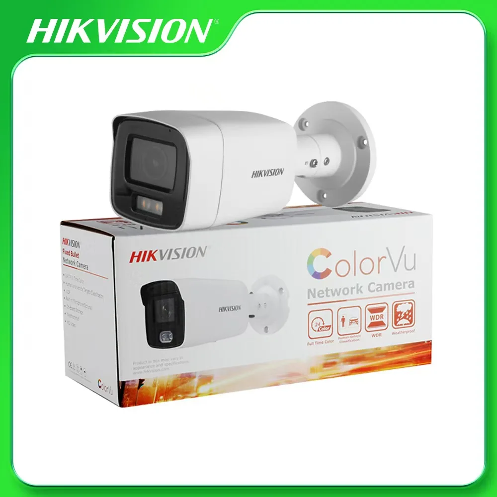 Hikvision 4MP ColorVu IP Camera Outdoor Security CCTV Human Vehicle Classification POE Camera Built-in Mic DS-2CD2047G2-LU