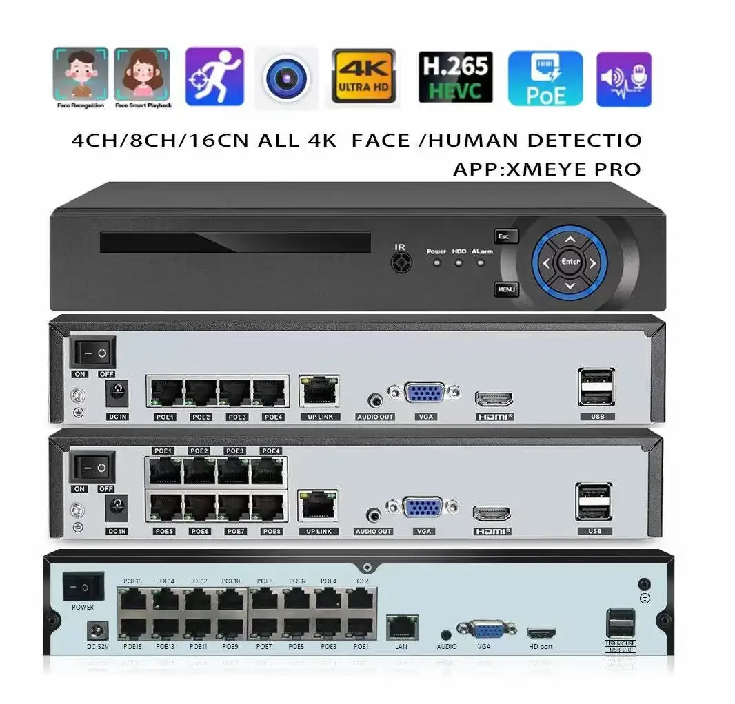 Professional IMX415 8MP 16 ช่อง NVR กล้องวงจรปิดกล้อง Full HD ระบบรักษาความปลอดภัย 4K Motion Sensor ชุดตรวจจับ Night Vision