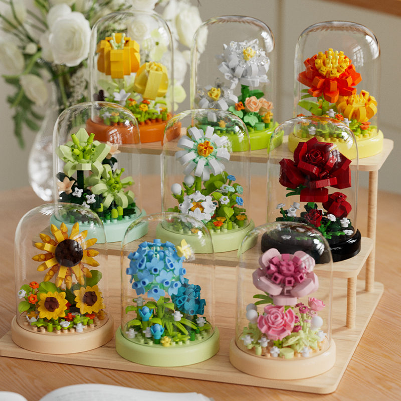  Eternal Bouquet Flower Assembly Blocks Children's Toy Mini Brick Particle Girl Series Rose Bundle Valentine's Day Birthday Gift 