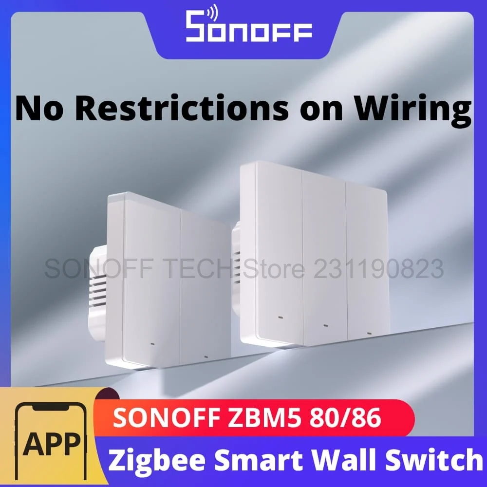 

SONOFF ZBM5 Zigbee Smart Wall Switch UK/EU Type Detach Relay Mode Applicable to Both No Neutral & With Neutral Wire 1 /2/3 Gang