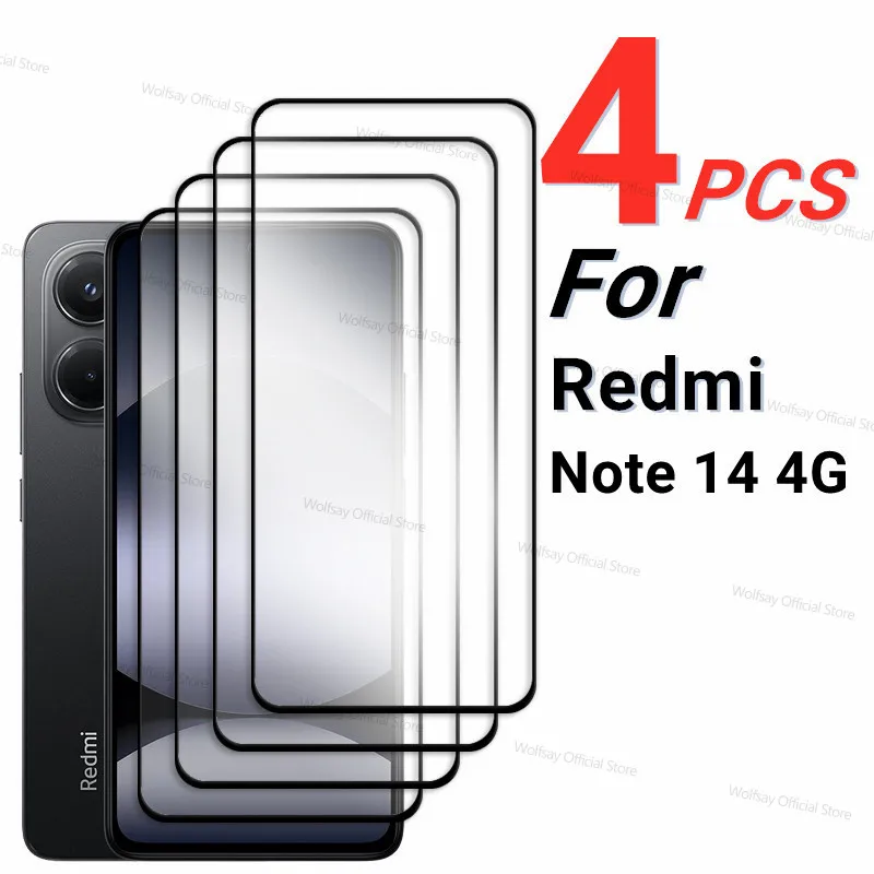 2/4 Uds vidrio templado para Xiaomi Redmi Note 14 4G Protector de pantalla Xiaomi Redmi Note 14 4G pegamento completo vidrio Xiaomi Redmi Note 14
