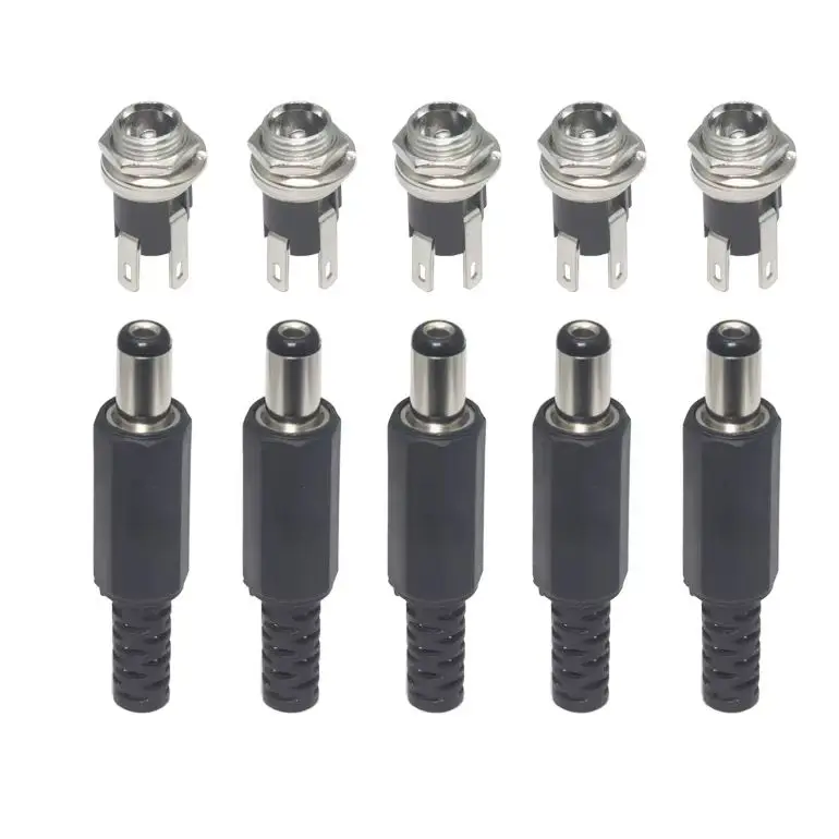 【10-2Set】5.5x2.1/2.5MM DC Power Plug Jack Female Panel Mount Connector Kit Locking Solid Copper Male Plug Connector