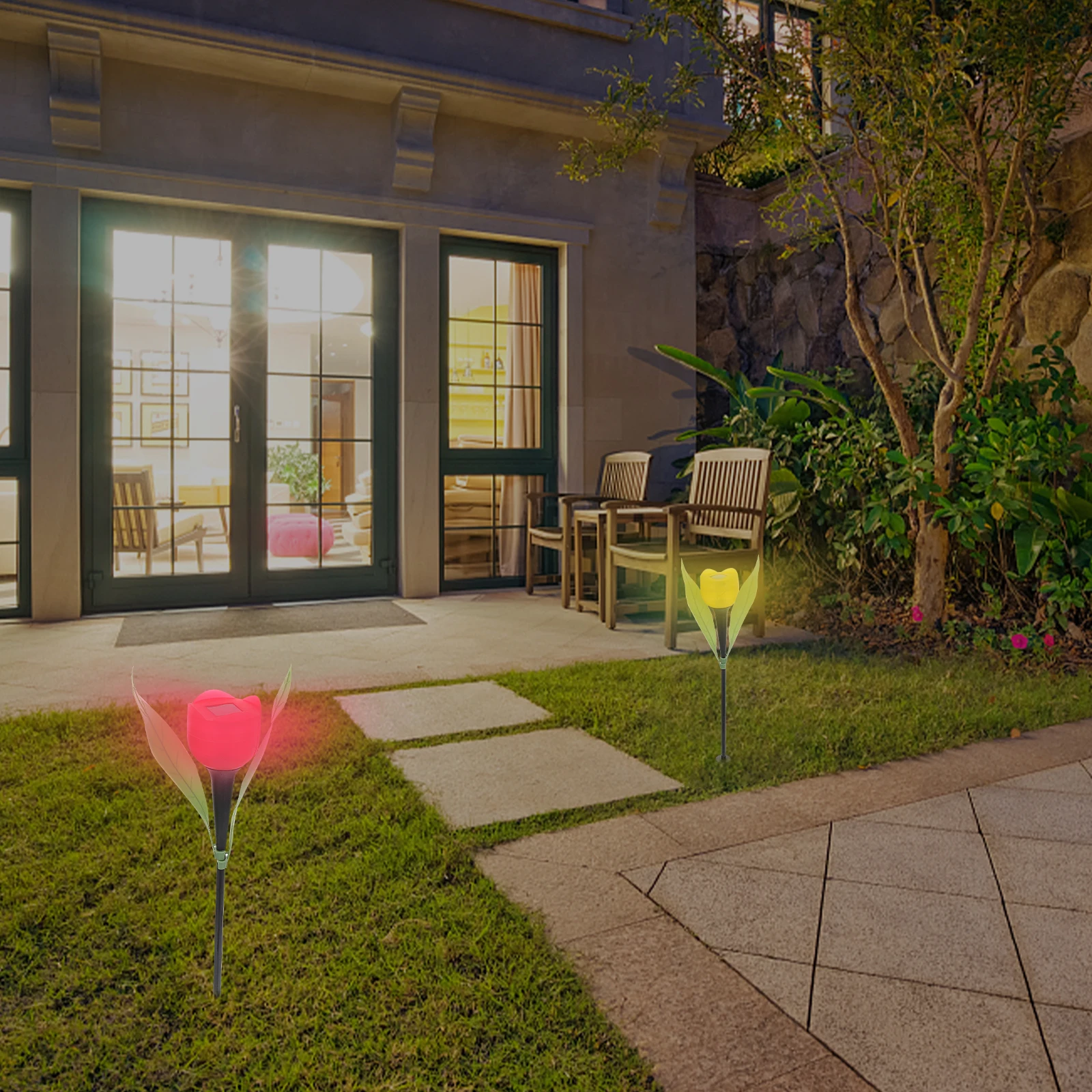 

3PCS Solar Tulip Lights LED Garden Lamps Outdoor Decor Ground Plug Solar Power Light Lawn Patios Balcony Practical Design High