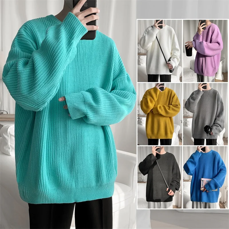 2023 Autumn Winter Mens Solid Harajuku Warm Knitted Sweaters Pullover Round Neck Sweater Women Thickened Wool Sweater