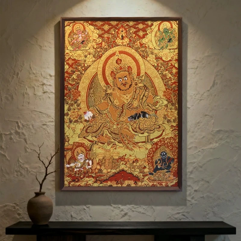 Embroidery Thangka Hanging Paintings Tea Room Entrance Living Room Five Road God of Wealth Birth Buddha Decorative Paintings