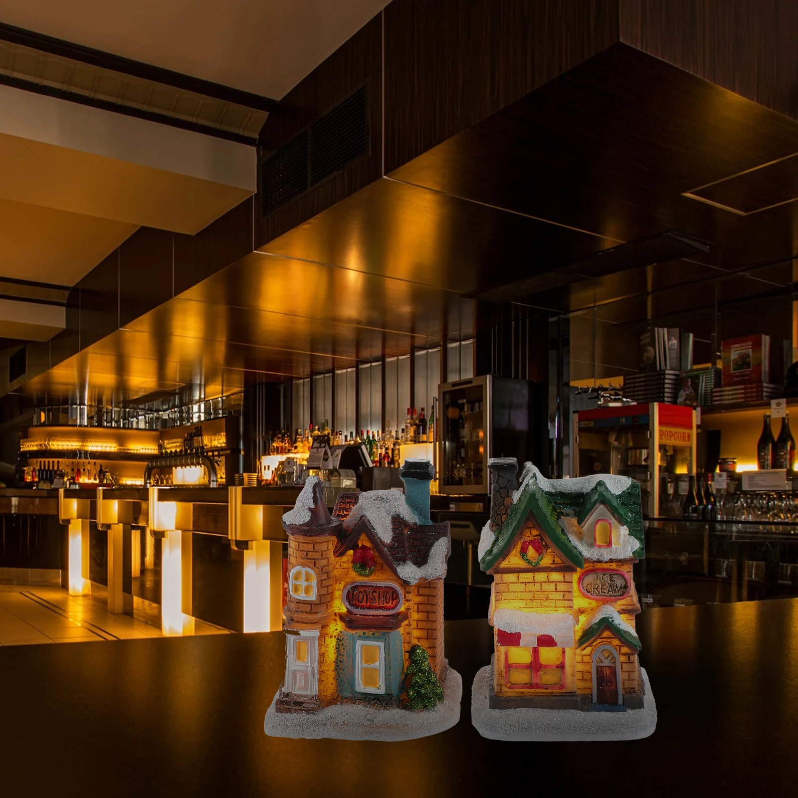 

2Pcs Christmas Mini Decor Resin Mini Luminous Xmas Adornment Visual Enjoyment Resin Decor Xmas Party Decors