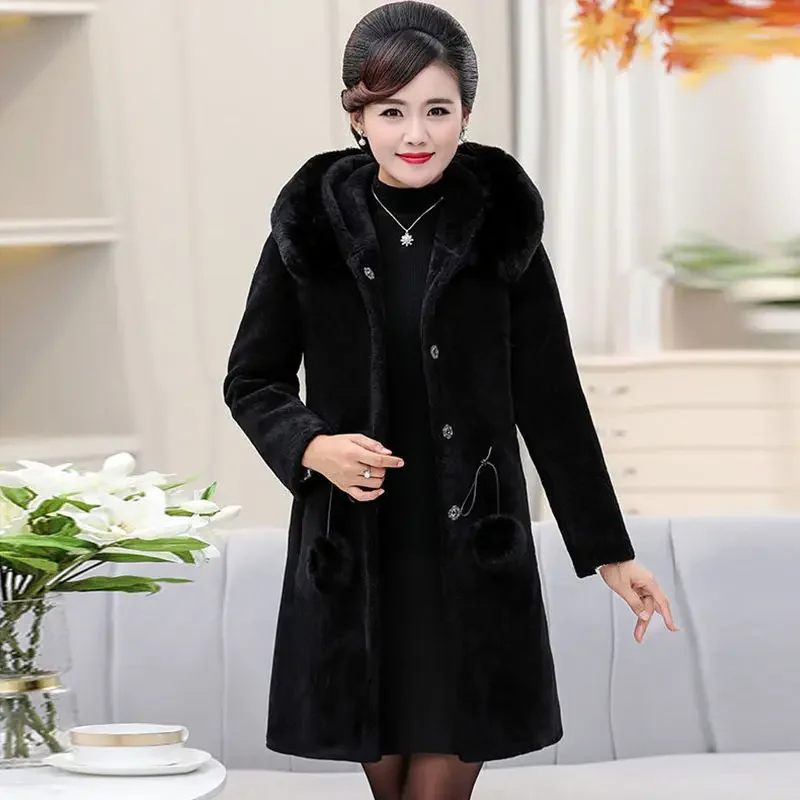 Winter Hoodie Jacket Women Faux Fur Coat Women's Overcoat Autumn Warm Faux Fur Coat Long Parkas Femme Fashion Fluffy Coats Red