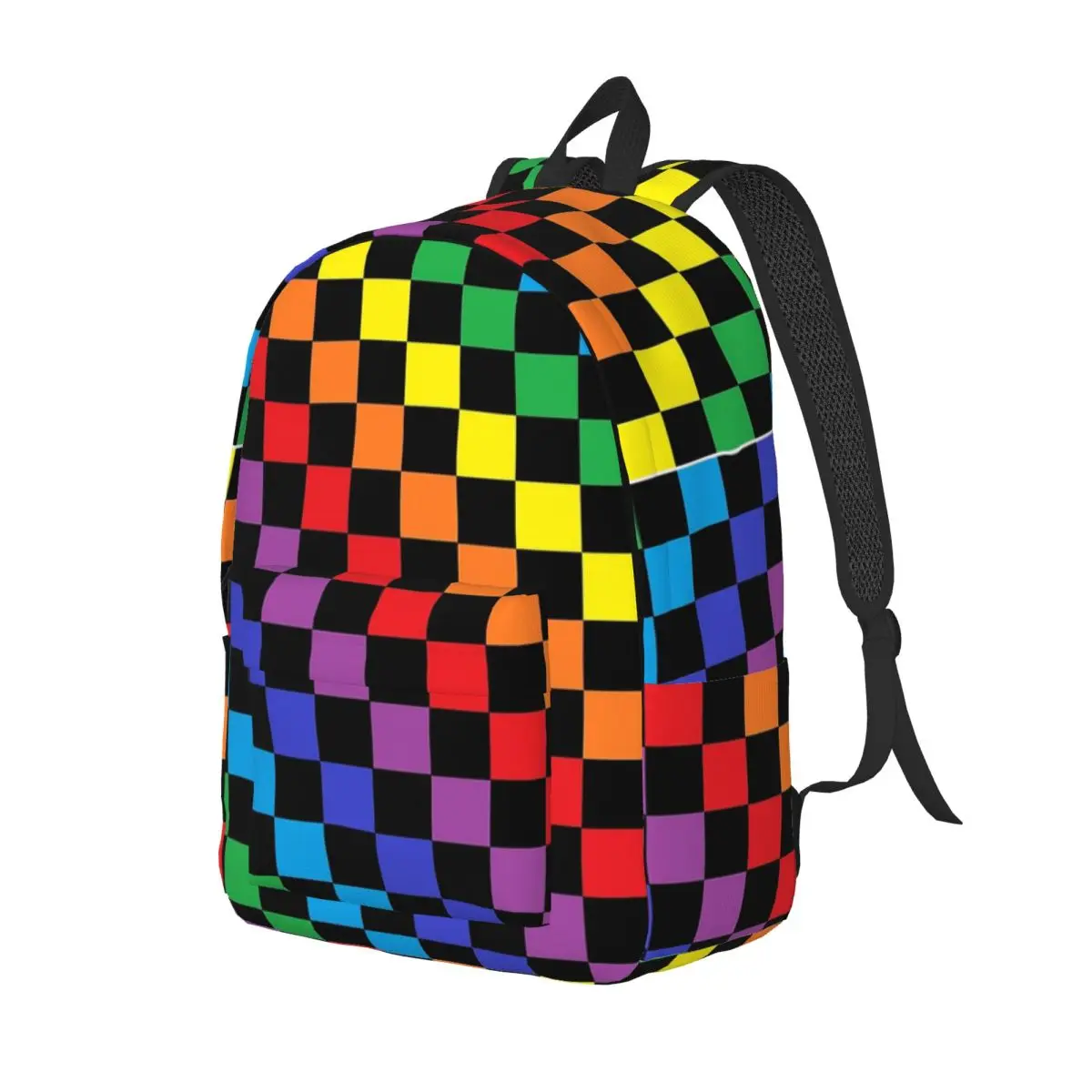 Checkered Rainbow Black Backpack Daypack Large Capacity Children BookBag School Bag Shoulder Bags for Men Women