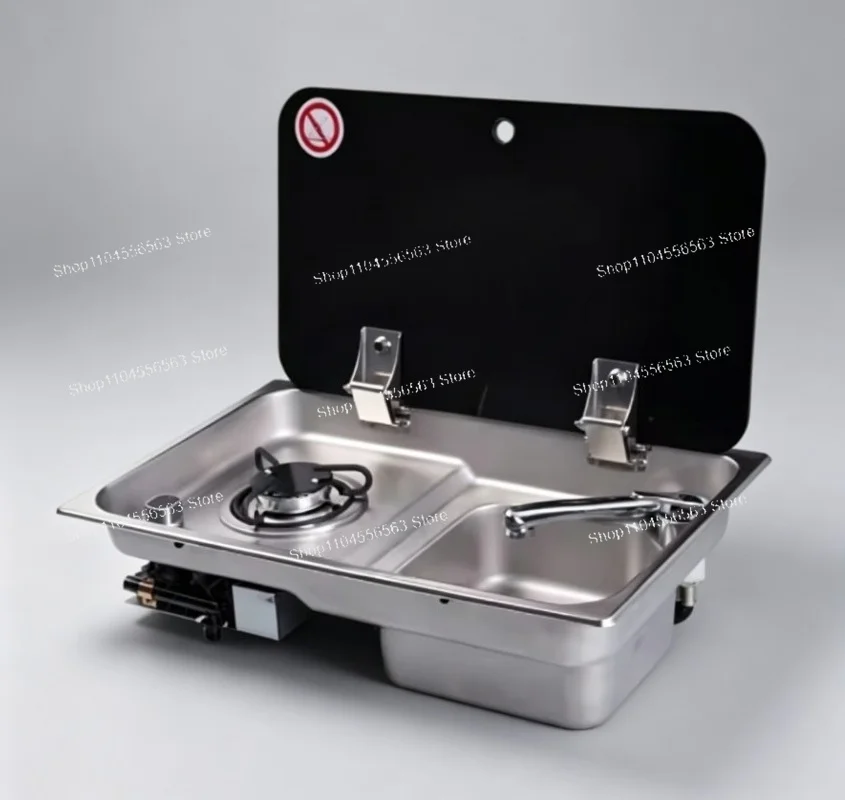 304 Stainless Steel RV Gas Stove with Sink 1/2 Burner Camping Cooktop Slide Out Kitchen for Caravan Trailer Camper