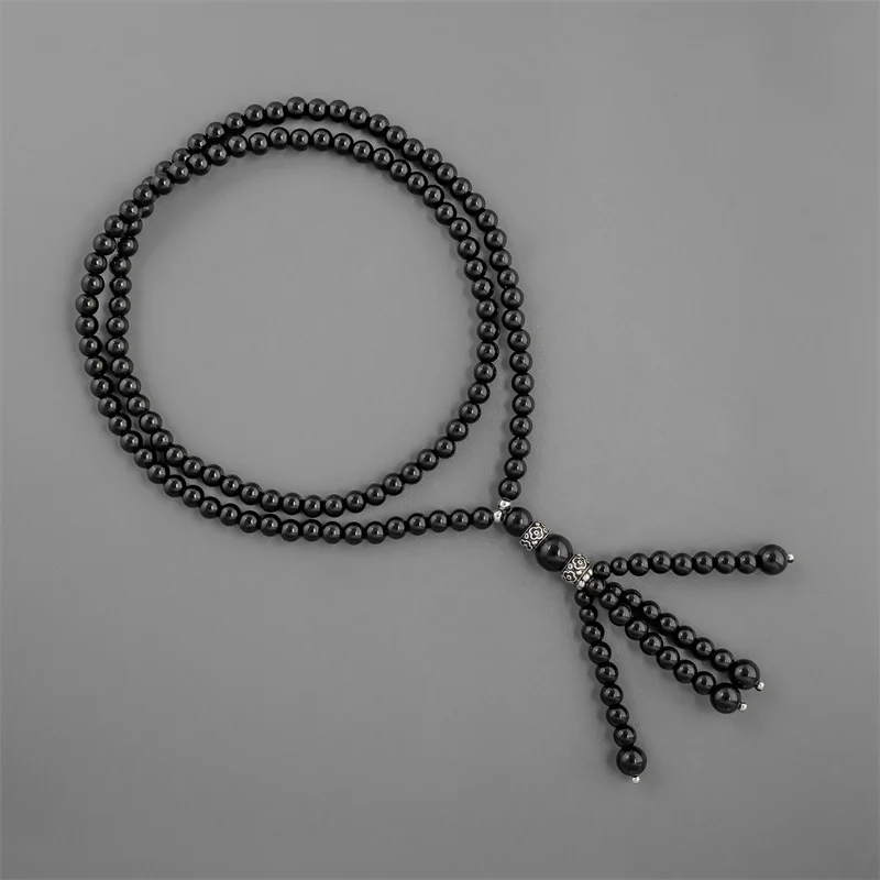 Autumn&Winter Fashion Black Glass Bead Necklace for Women High-end Vintage Exquisite All-match Tassel Sweater Chain