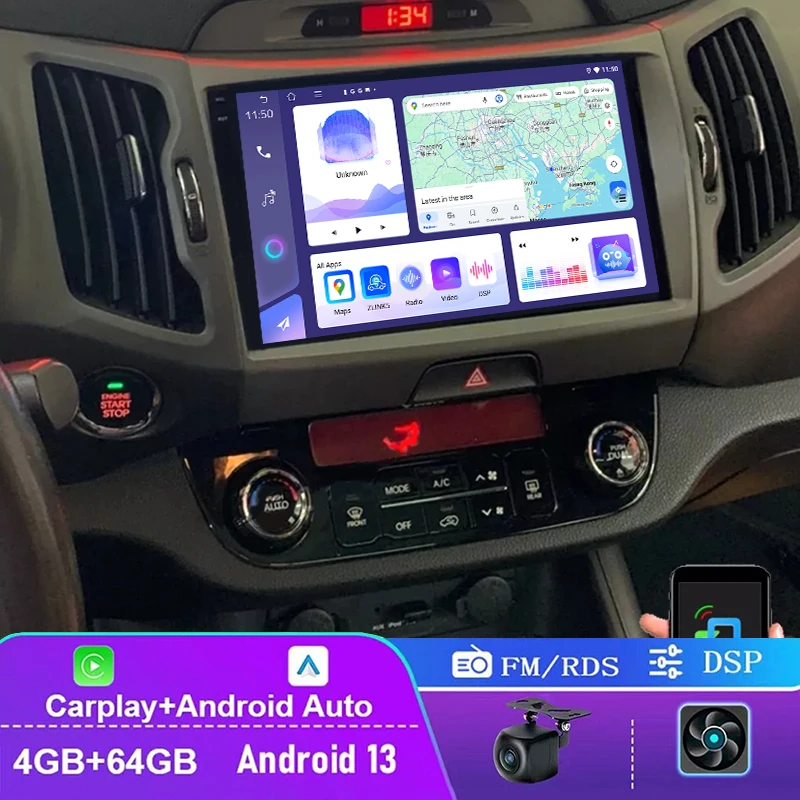 

9" 4+64GB For Kia Sportage 3 III SL 2010-2016 Car Stereo Radio Wireless Apple Carplay Android Auto GPS Navi Reversing Image