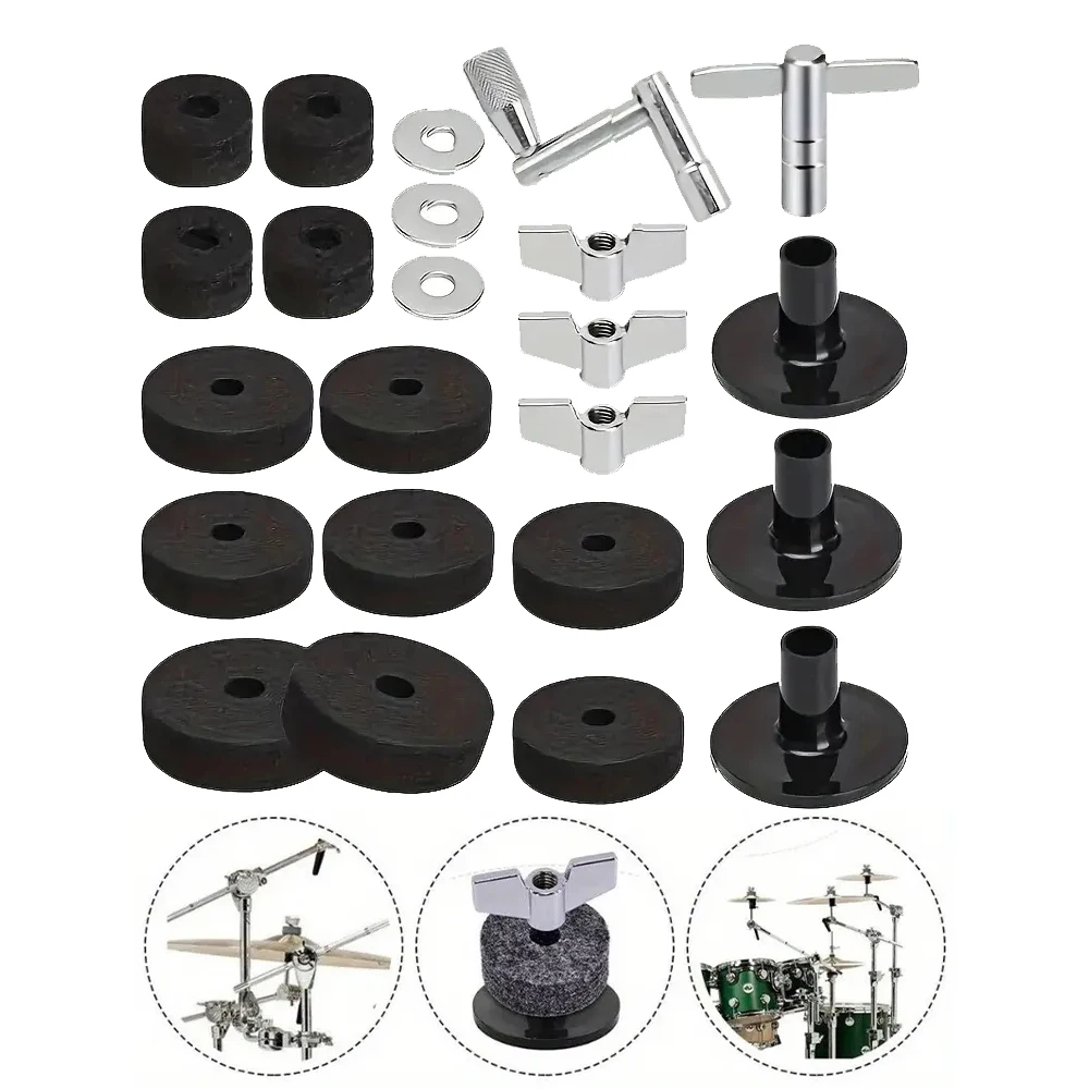 23pcs Cymbal Replacement Accessories Drum Parts with Cymbal Stand Felts Drum Cymbal Felt Pads Include Wing Nuts Washers Cymbal