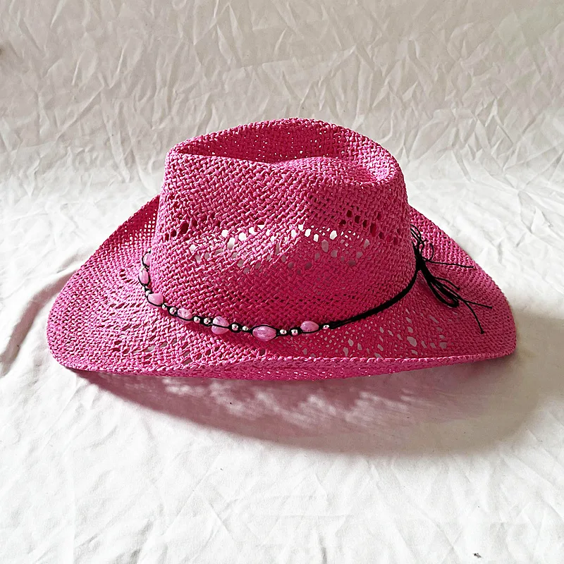 2024 New Spring and Summer Cowboy Straw Hat Hand-knitted Outdoor Travel Beach Hat Unisex Western Cowboy Straw Hat