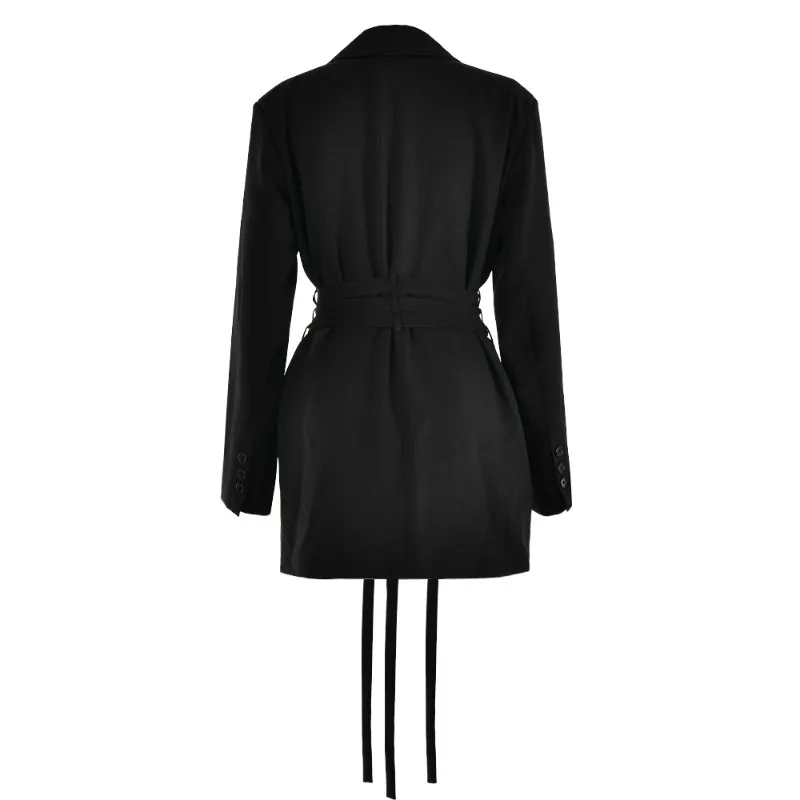 2023 Autumn Spliced Cross Lacing Small Suit Top Coat New Fashion Sexy Pocket Long Sleeve Slim Fit Outgoing Party Clothing