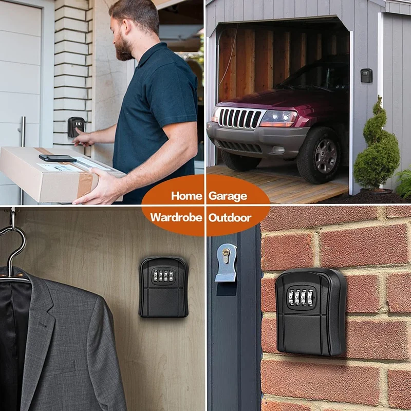 Wall Mounted Mini Key Safe Box, Outdoor Key Box, Resettable 4-Digit Number Code, Waterproof Key Box