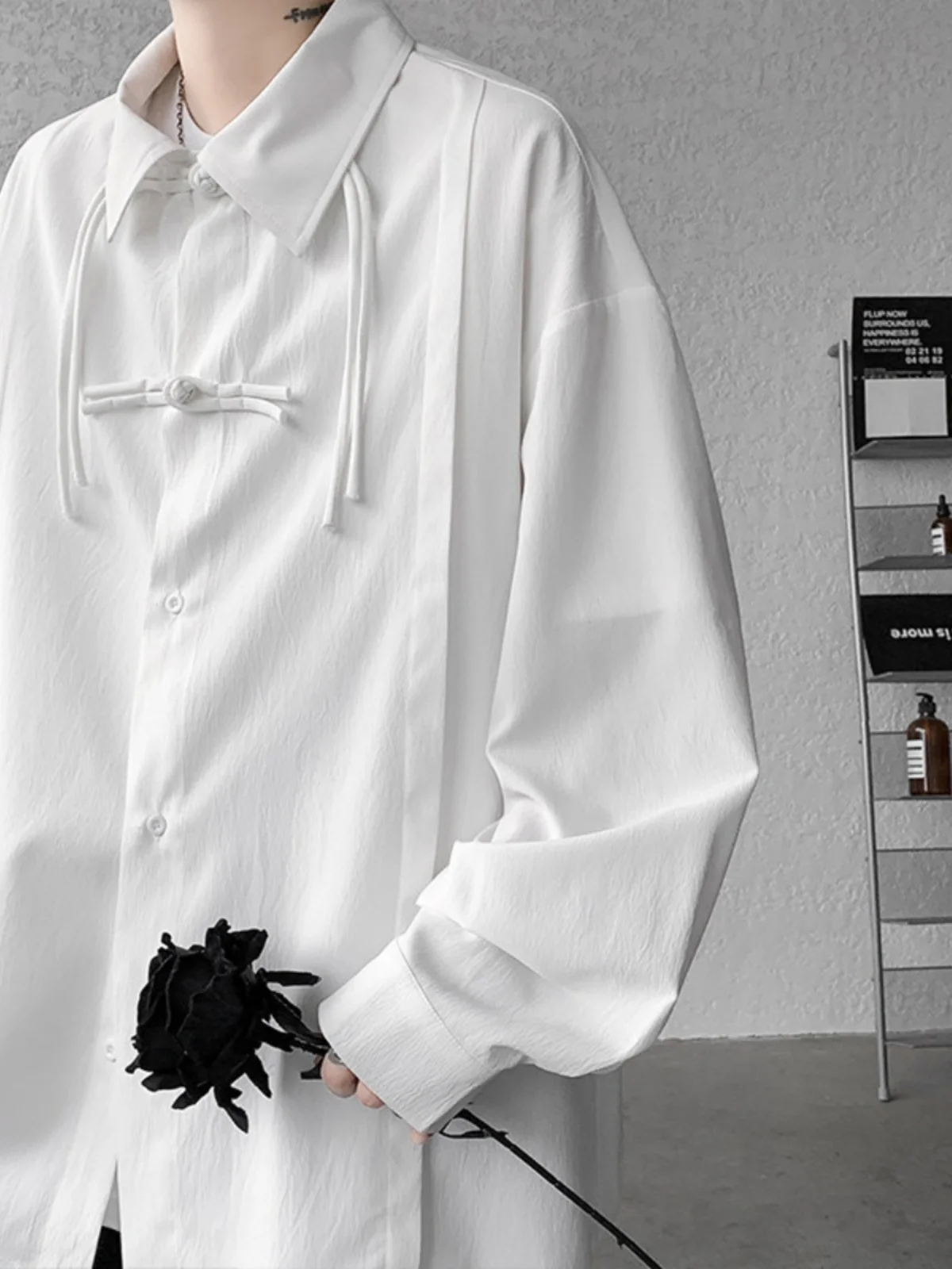 

New Chinese Sle Men's irt with Button Design Faionable And Haome Large Size Casual Outerwear for All Seasons