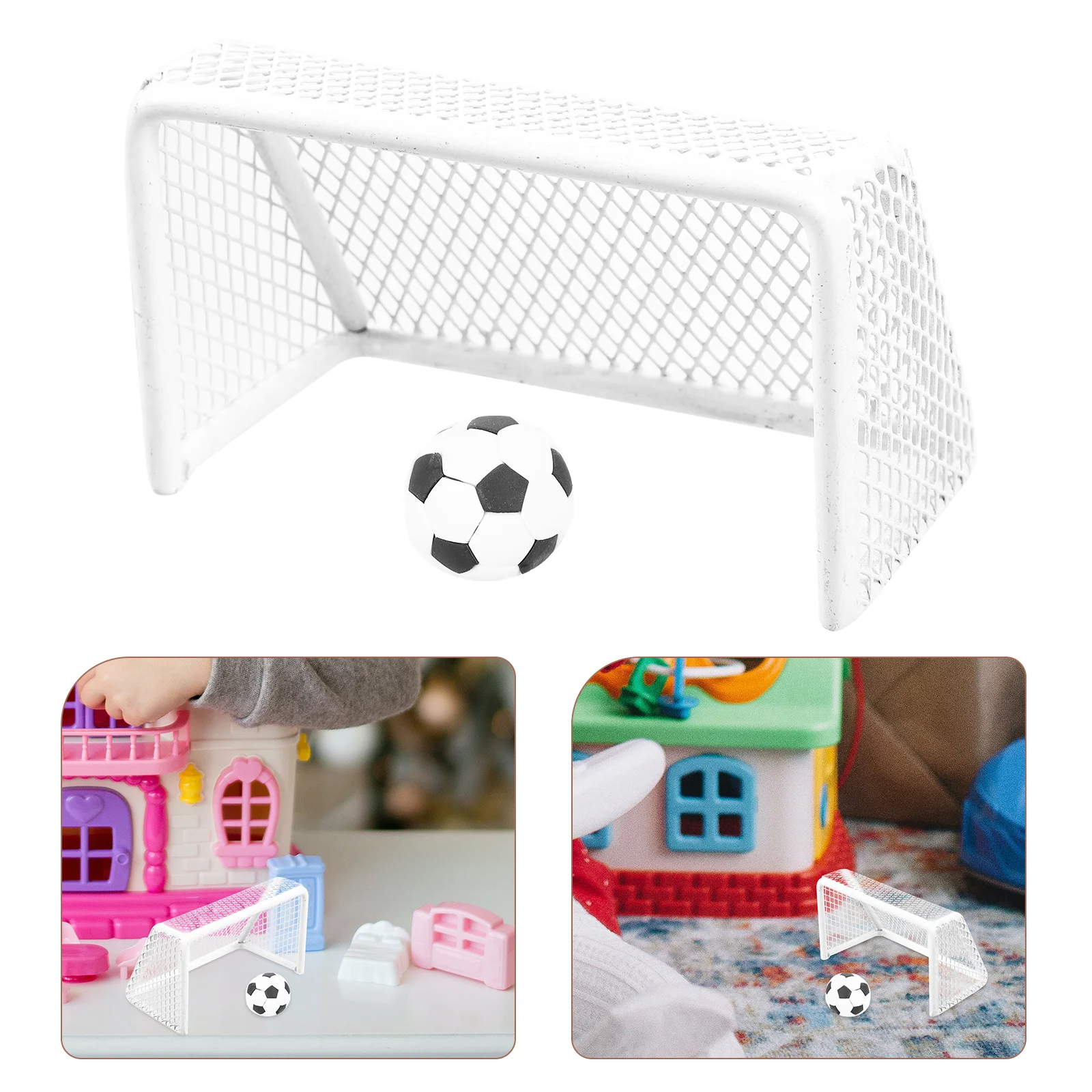 

Mini Football Goal Sports Balls Miniature Soccer Statue Dollhouse Tiny Door Plastic Iron Gate