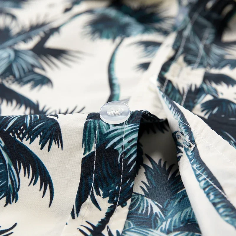 Summer Aloha Hawaiian Shirt Men Clothing Coconut Tree Printed White Short Sleeve Shirts Mens Beach Wear Blouses Tops Male