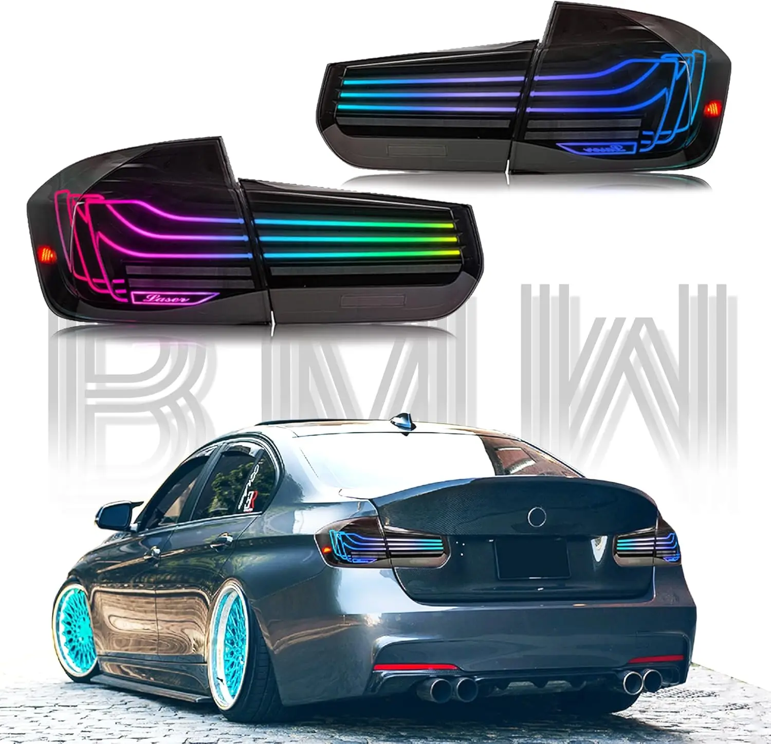 

2 шт. Ultra Mods RGB светодиодный задний фонарь для BMW 3 серии F30 F35 F80 M3 2013-2018 SMOKE указатель поворота багажника задние стоп-сигналы