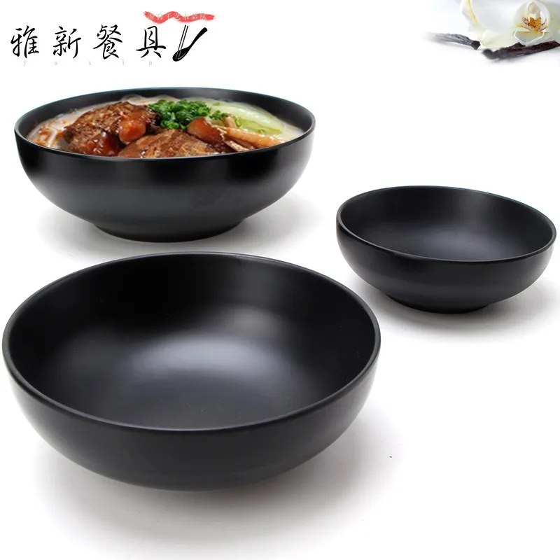 Melamine Bowl Tableware Japanese Style Ramen Imitation Porcelain Noodle Container Porridge Rice Soup Black