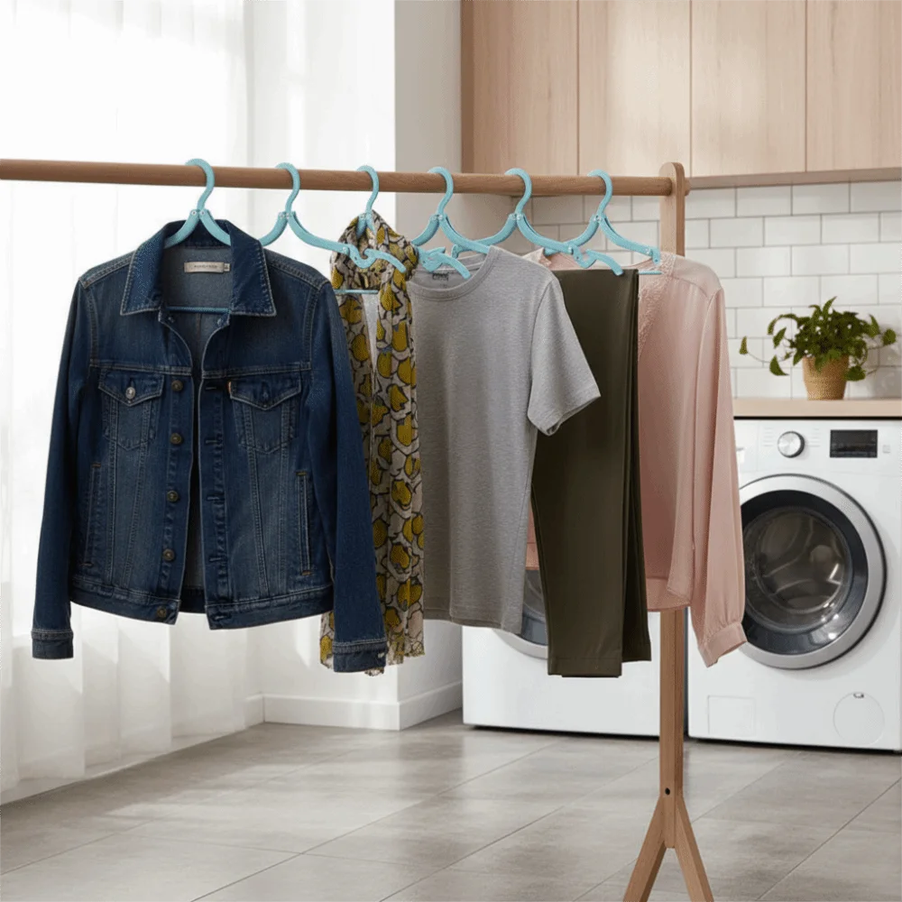 

Non-Slip Foldable Clothes Hanger 12 Clips Space Saving Clothes Drying Rack with Storage Bag 6 Hangers Travel Folding Hanger