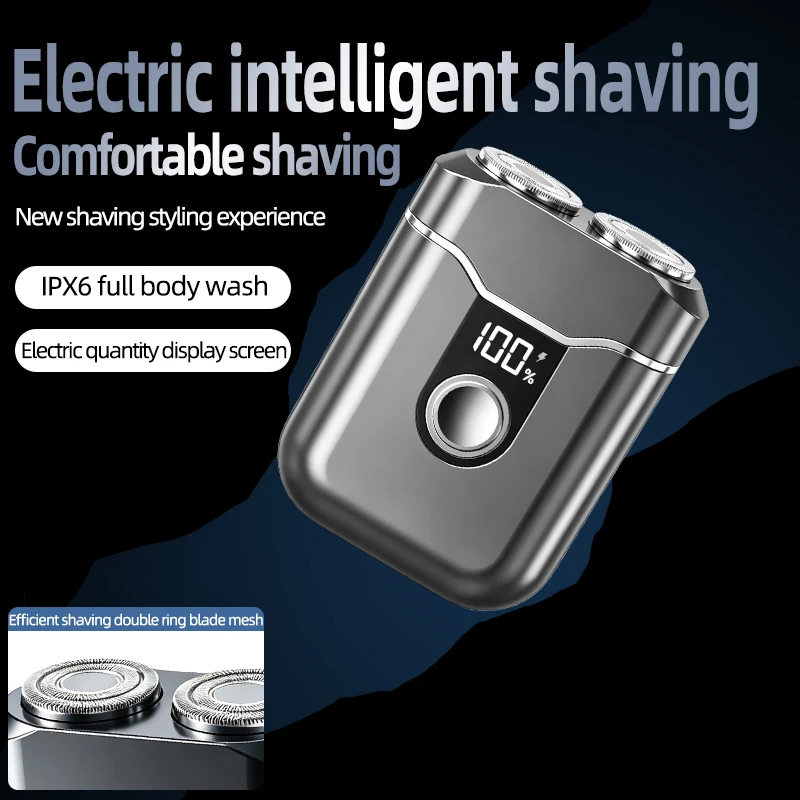 Men Portable Mini Electric Shaver Magnetic Dual Heads Digital Display Type-C Rechargeable Washable Travel Pocket Razor 120 Days