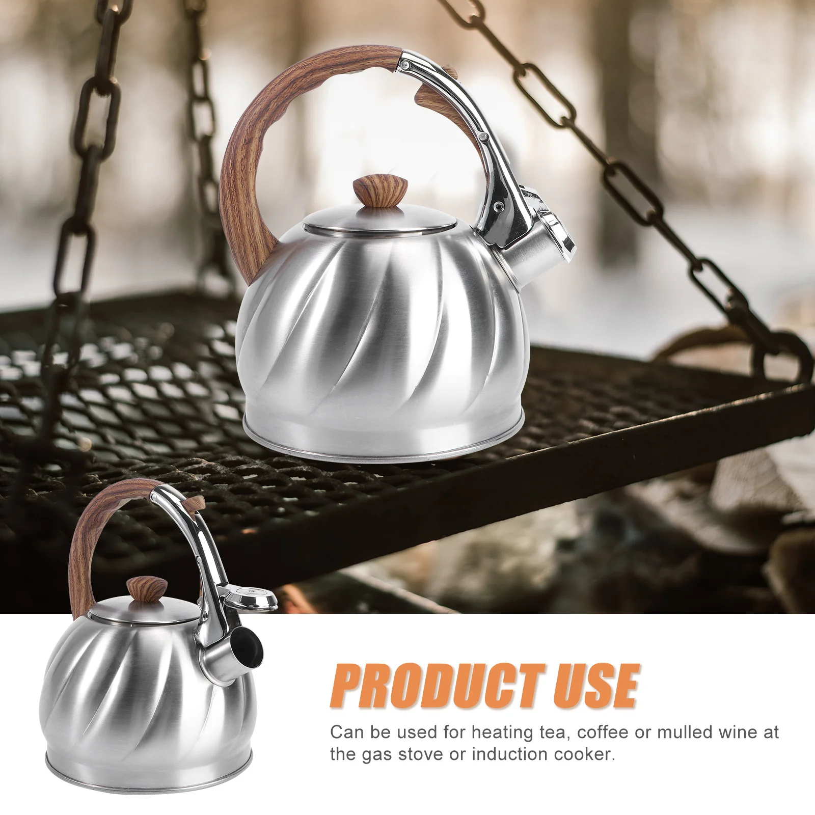 

1Pcs Whistling Water Kettle Large Capacity Stainless Steel Tea Kettle Automatic Sounding Practical Kitchen Gadget