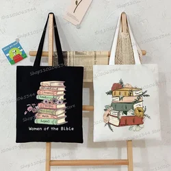 Books and Flower Print Handbag Women Casual Canvas Portable Shoulder Bag 