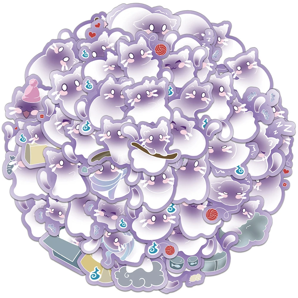 

10/30/50pcs Funny Purple Spirit Cat Graffiti Stickers Cute Carton Creative Decal for Notebook Suitcase Car DIY Aesthetic Sticker