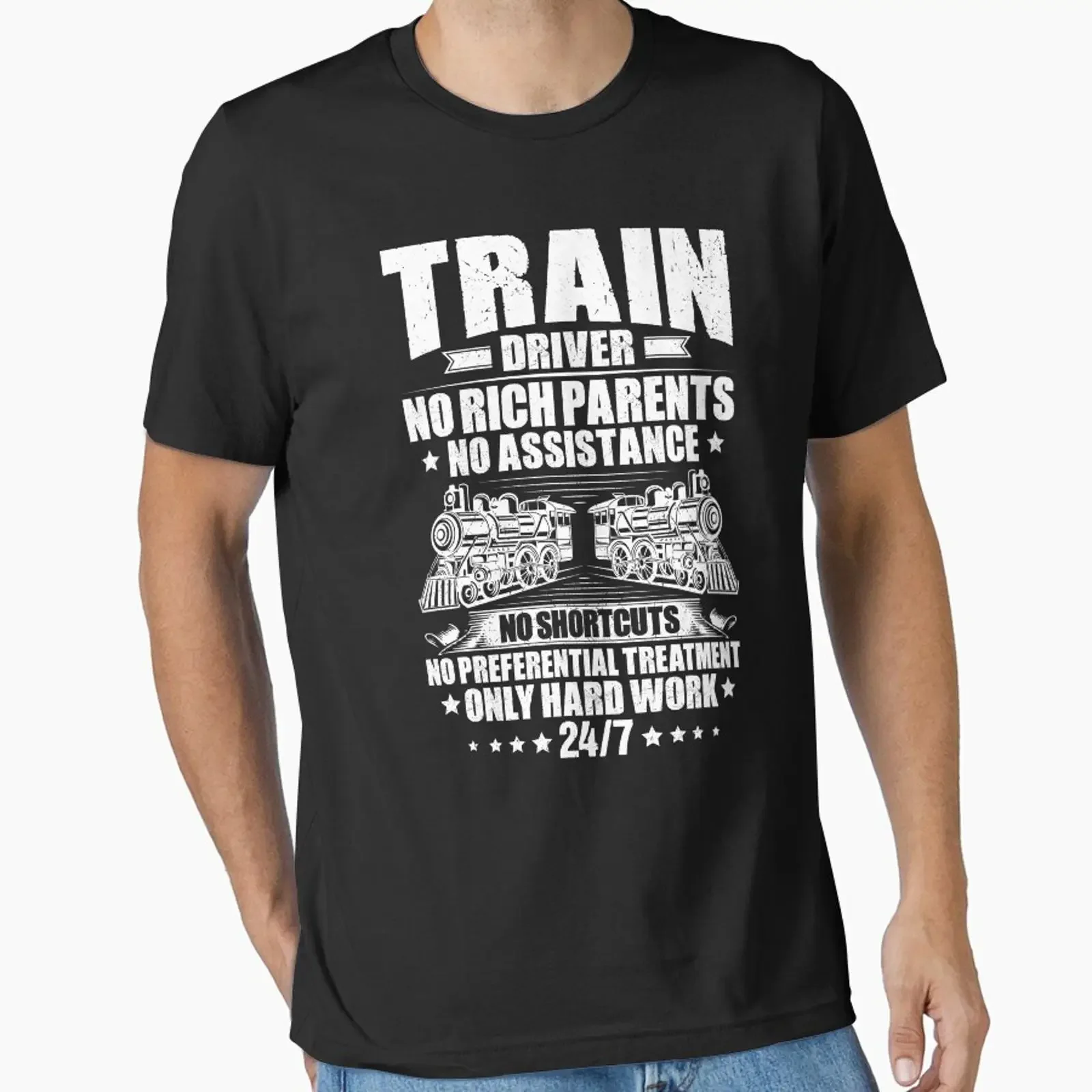 T-shirt vintage délavé, style streetwear, respirant et confortable, conçu et vendu par KrauT, pour conducteur de train, ingénieur ferroviaire, locomotive.