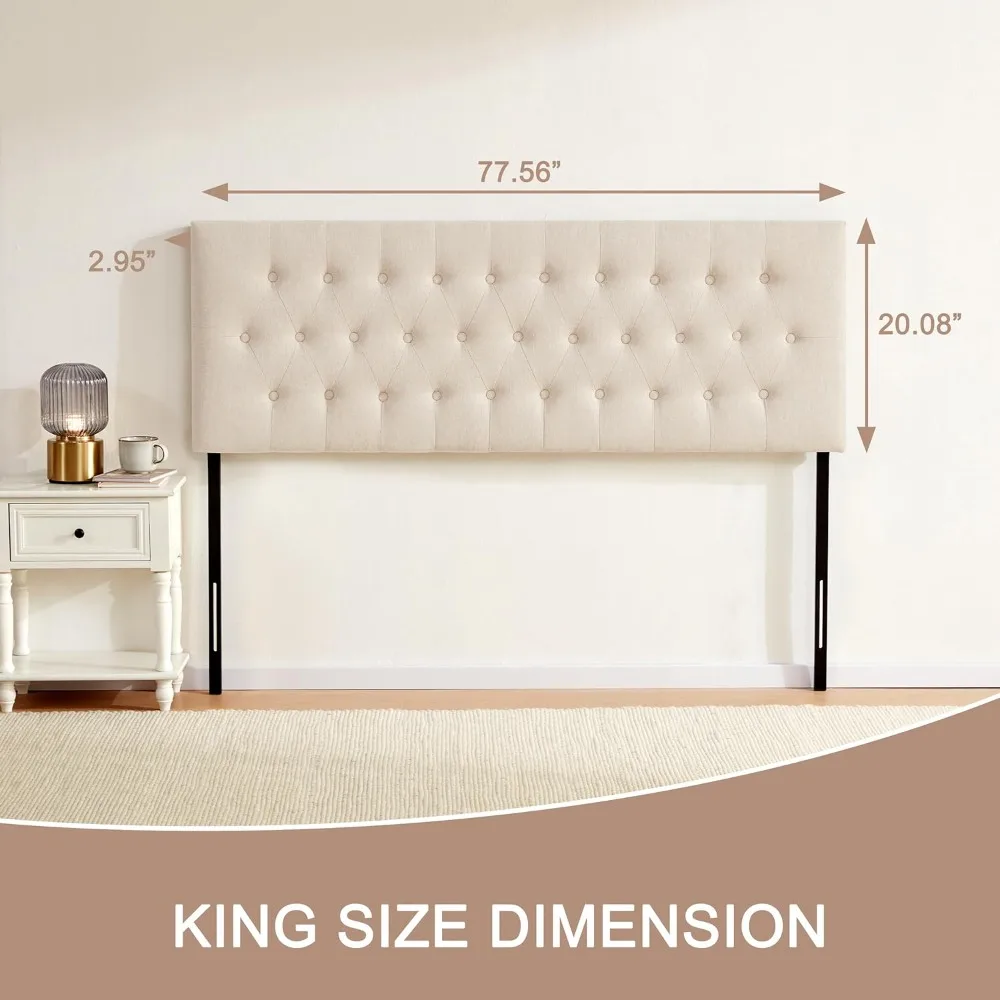 Tufted Upholstered Headboard King Size, Solid Wood Head Board with Durable Metal Legs, Adjustable Height Bed headboard