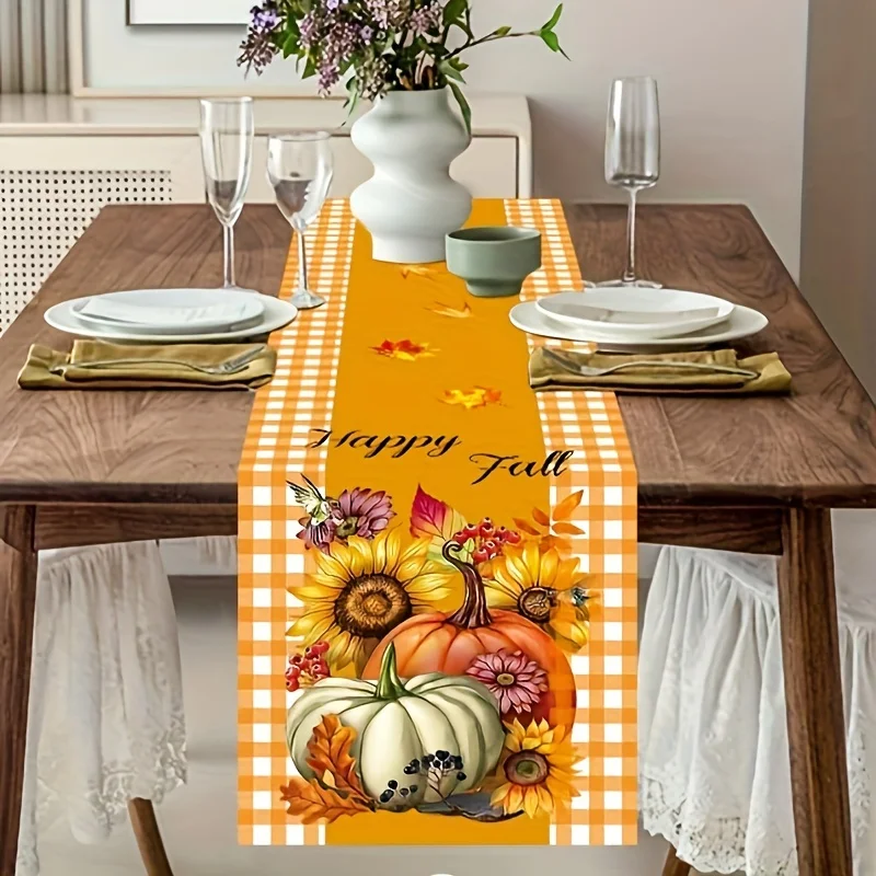 Fall Thanksgiving Theme Linen Table Runners Autumn Truck Pumpkin Pattern Table Runner for Dresser Scarf Home Dining Table Decor