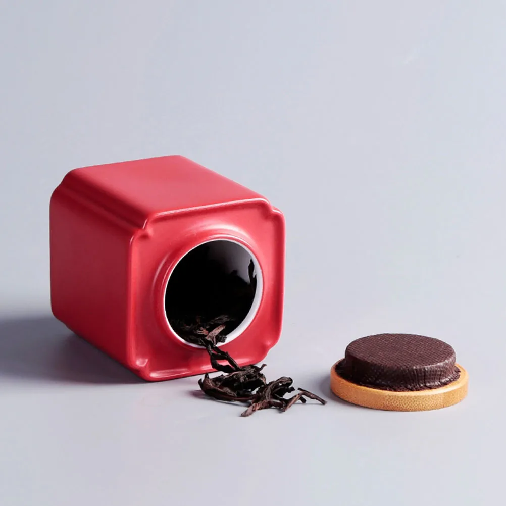 

Ceramic Tea Jar Sealing Tin Canister Loose Storage Container Square Box Airtight Kitchen Use Tea Storage Can