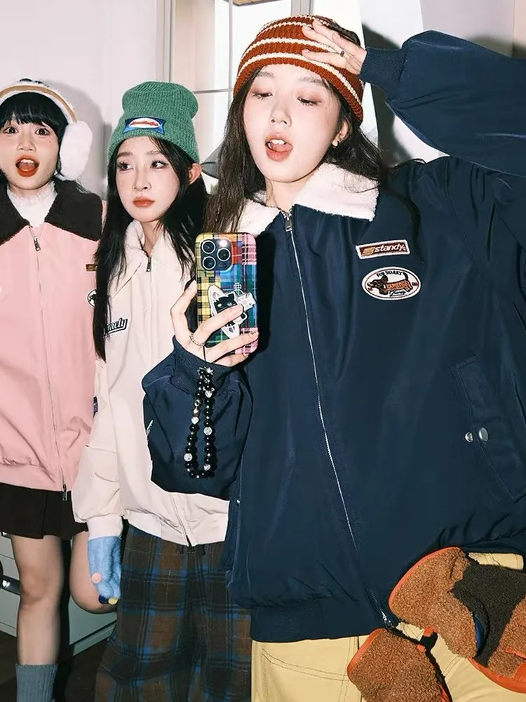 

Американская зимняя бейсбольная куртка из бархата для мужчин и женщин, модная брендовая теплая хлопковая одежда, парная хлопковая одежда