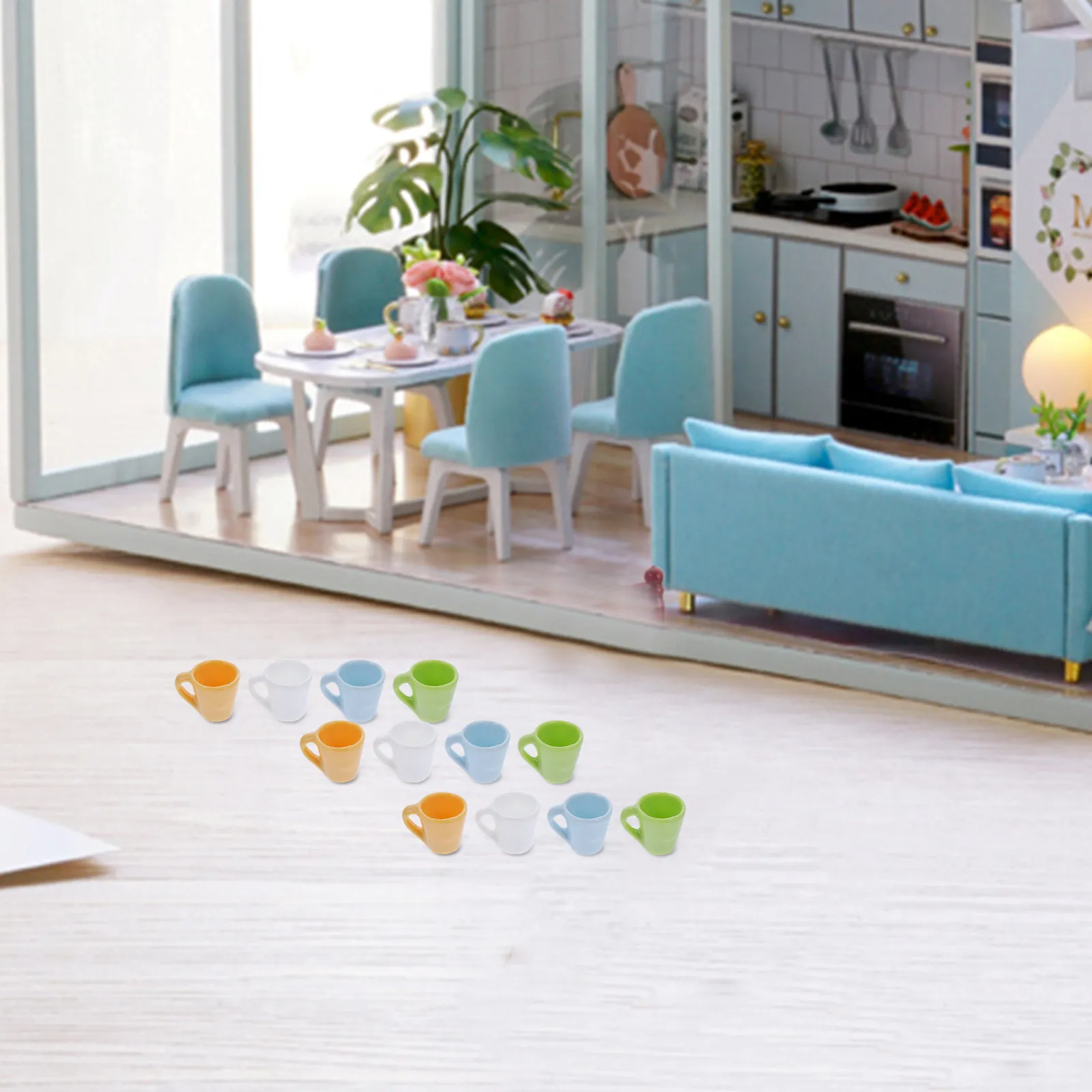 

Набор из 12 миниатюрных чайных чашек из смолы, изящный дизайн, украшение для кукольного домика, подходит для дома, офиса, стола и миниатюрных интерьеров