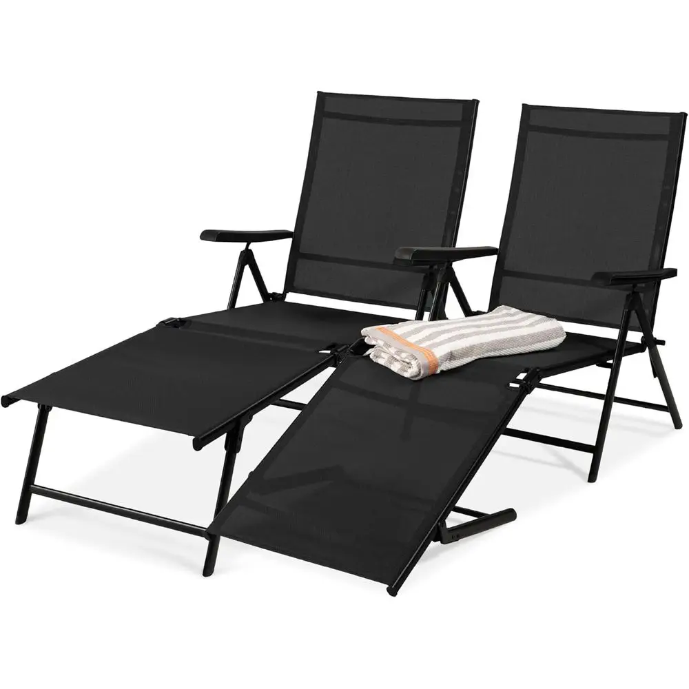 Outdoor Patio Chaise Lounge Chair Adjustable Reclining Folding Pool Lounger for Poolside, Deck, Backyard with Steel Frame, 250lb