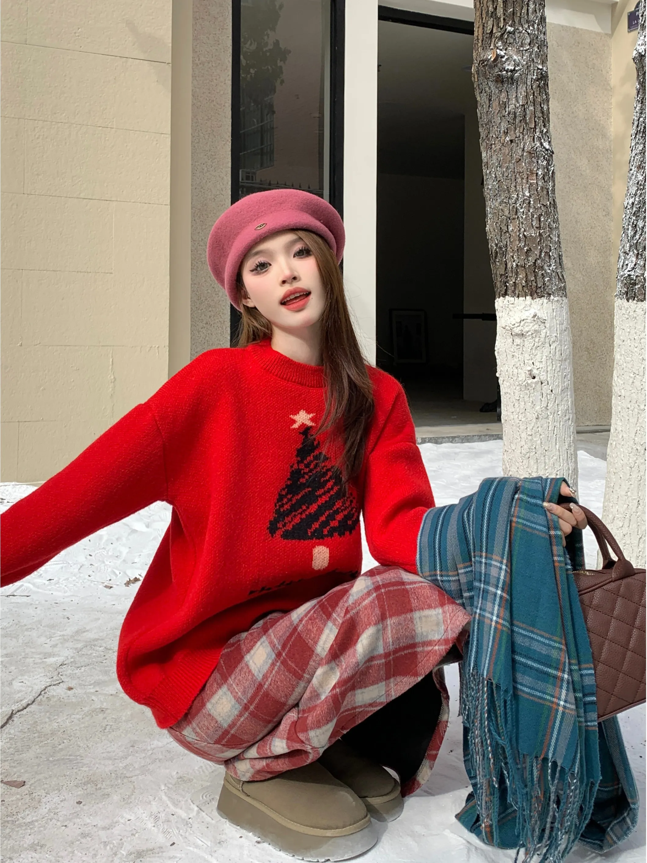 

Casual Loose Knitted Long Sve Cisas Pattern Sweater Women's Autumn Winter Faionable Vintage Top Comfortable Ambient ...